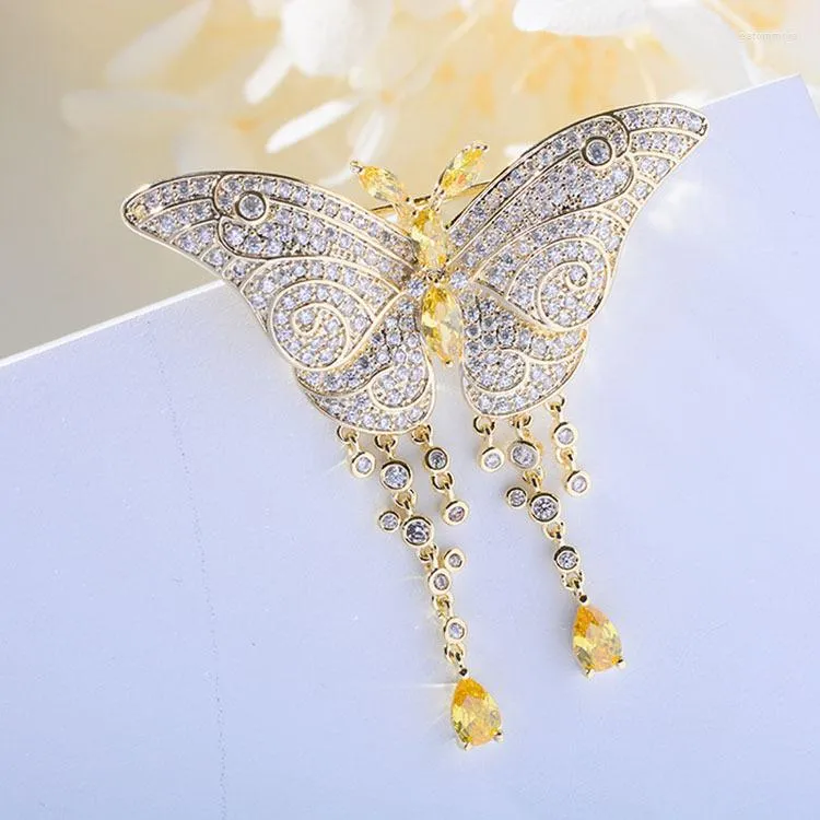 Broches Cuivre Incrusté Zircon Industrie Lourde Gland Papillon Broche Élégant Tempérament Corsage Costume De Mariage Broche Vêtements Accessoires