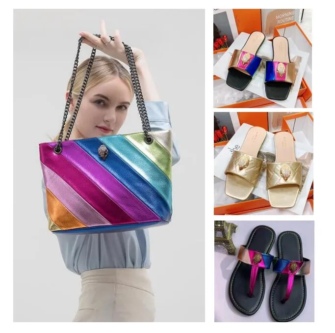 Kurt Geiger London Regenbogen-Hausschuhe, Designer-Sommersandalen, berühmte Marken, farbenfrohe Damen-Badezimmer-Hausschuhe, Größe 37–41