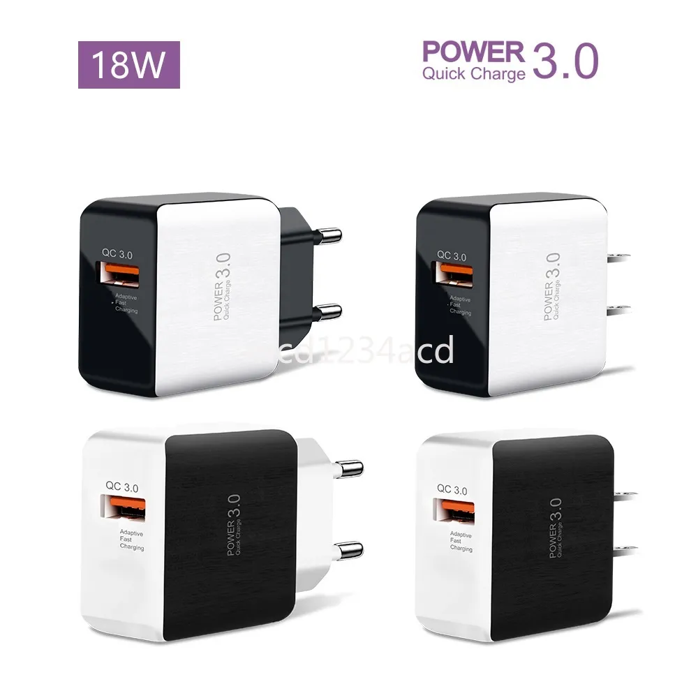 QC3.0 FAST Quick USB Wall Charger 18W Adapter 5V 3A 9V 2A for iPhone 12 13 14 15 Samsung S8 S10 S22 S23 LG M1 Package Retail