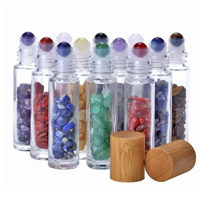 10mL Jade Rollerball Bottle Perfume Essential Oil Storage Bottles With Crushed Natural Crystals Quartz Stone Crystal Roller Ball LL
