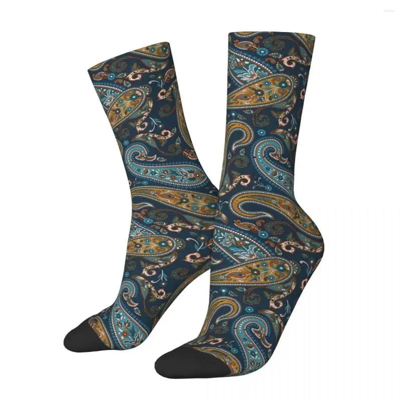 Herrensocken, lustige verrückte Socken für Männer, Paisley-Muster auf Marineblau, Hip-Hop-Vintage-Stil, fröhliches bedrucktes Jungen-Crew-Casual-Geschenk