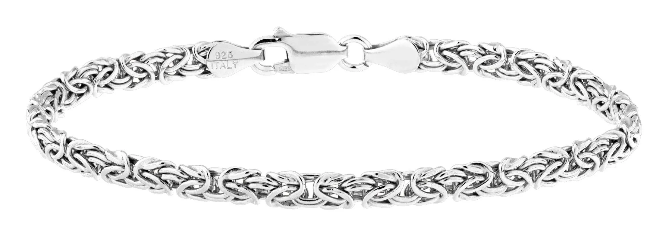 Włoski 925 Srebrny srebrny 4 mm płaska bizantyjska bransoletka łańcucha łącza dla kobiet nastolatków, 925 Made we Włoszech