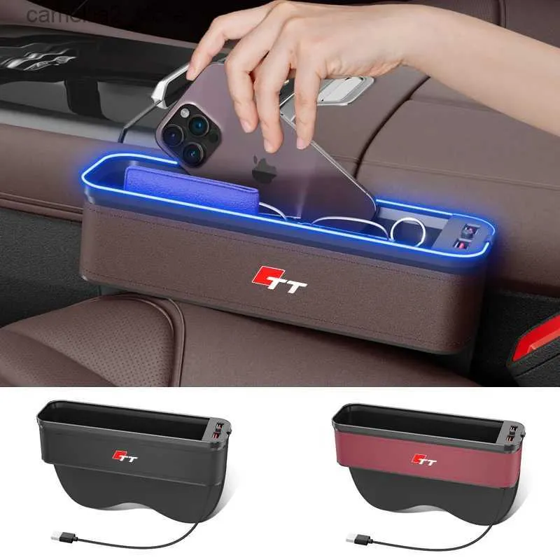 Organizador de carro Gm Caixa de armazenamento de assento de carro com luz atmosférica para Audi TT Organizador de limpeza Acessórios de carregamento USB Q231109