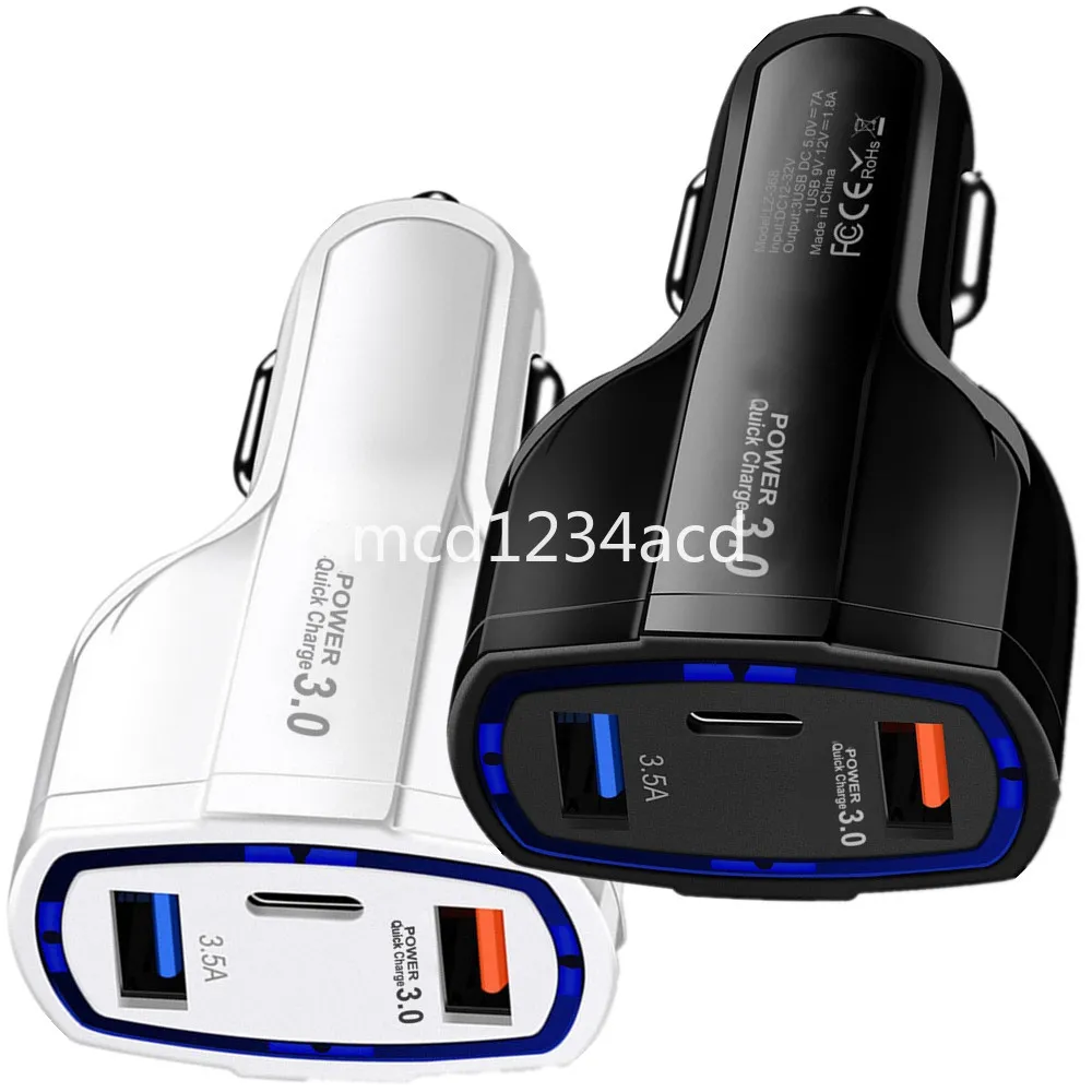 Carga rápida rápida PD Tipo C 7A QC3.0 3 puertos Cargador de coche Vehículo Adaptadores de corriente automáticos Cargadores para Ipad Iphone 14 15 Huawei Tablet PC M1