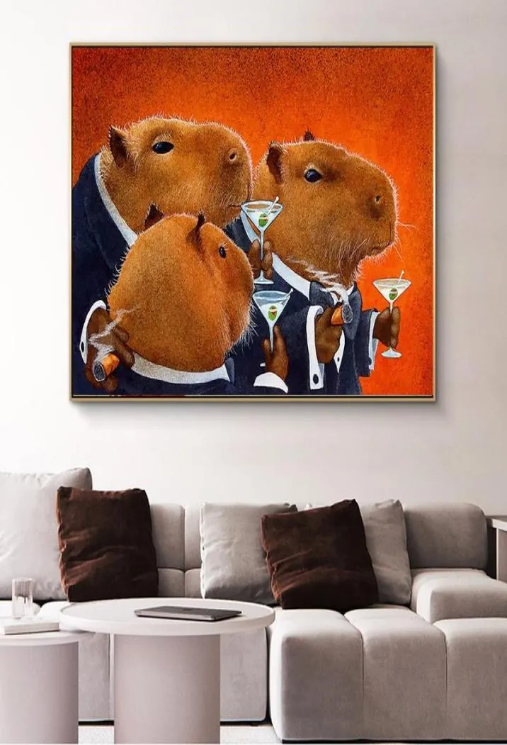 Gemälde Der Capybara Club Leinwandgemälde Abstrakte Tiere Poster und Drucke Moderne Wandkunst Bilder für Wohnzimmer Home Deco7329038