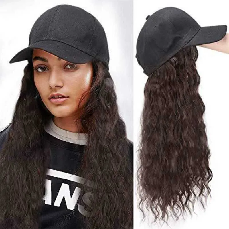 yielding Wig long curly hair wool curly hat with wig one women's fashion natural full head cover