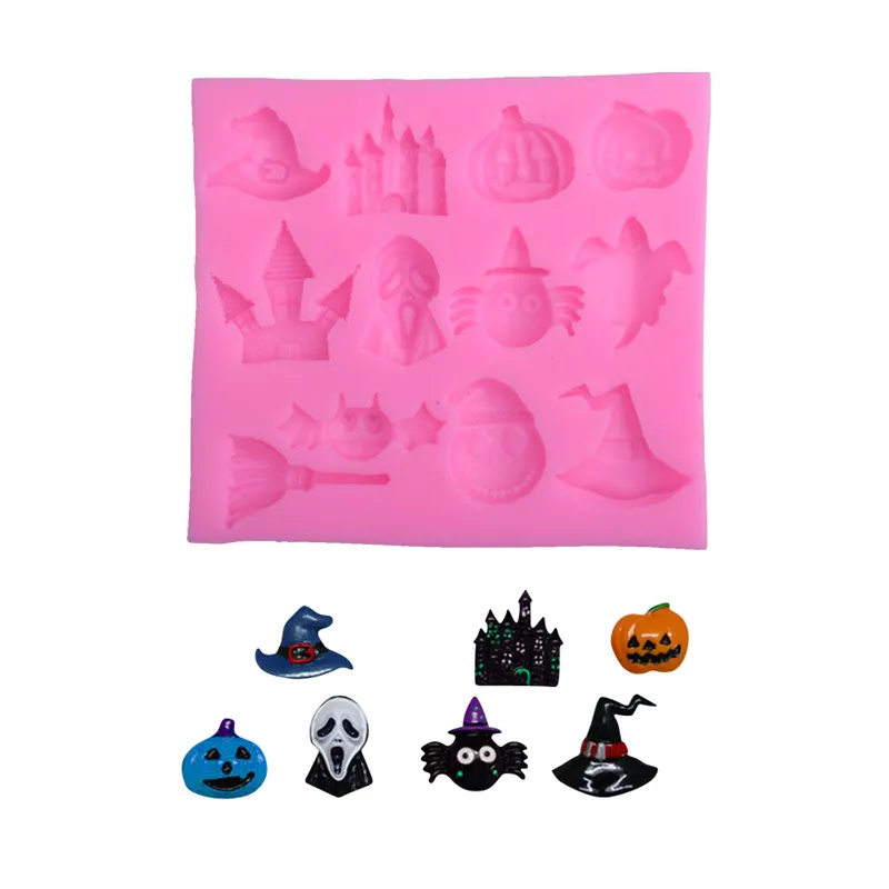 Stampo per torta di Halloween Zucca Cappello da strega Castello Pipistrello Fondente Stampo in silicone Stampo per torta Produttori all'ingrosso 122560