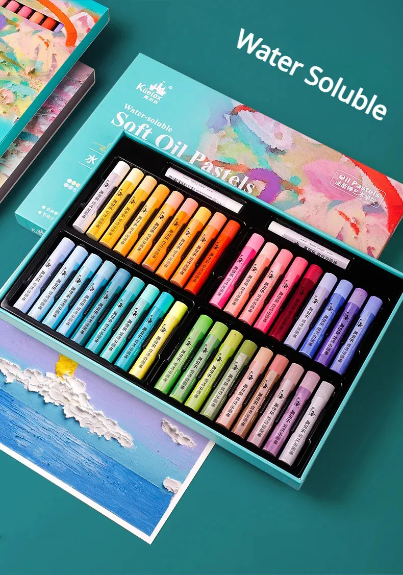 Crayon Kuelox Solúvel em Água Soft Oil Pastel 24/36 Cores Art Chalk Aquarela Blending Crayons Set para Artistas Estudantes Crianças Pintando 231108