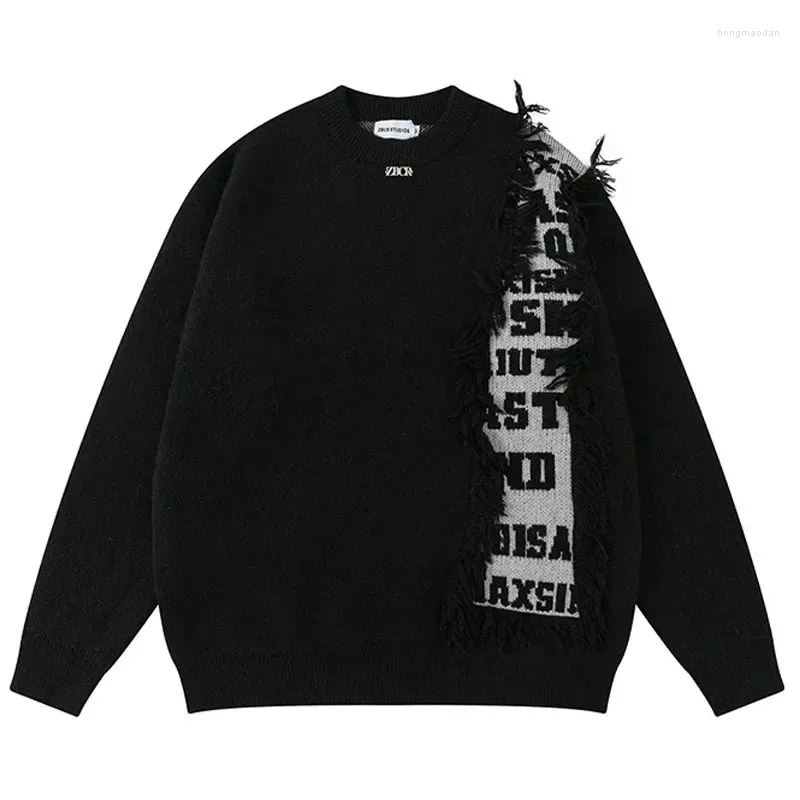 Erkek Sweaters Hip Hop Mektubu Erkekler Örme Patsel Patchwork Harajuku Sokak Giyim Sıradan Gevşek O boyun varsity Pullover Çiftleri Sonbahar