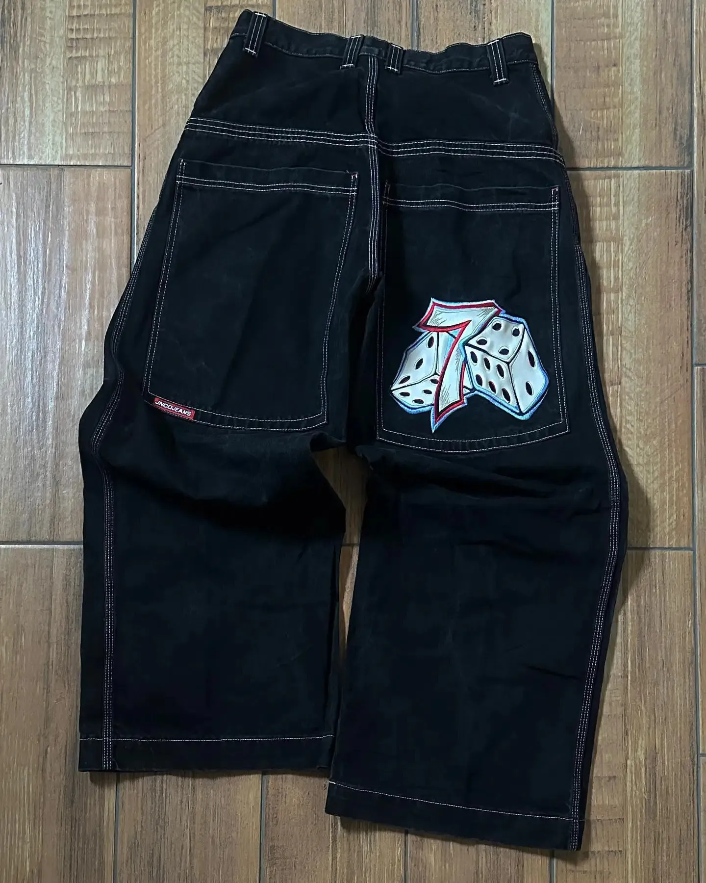 Herren Jeans JNCO Jeans Y2K Harajuku Hip Hop Lucky 7 Grafikdruck Baggy Jeans Männer Frauen Gothic Hohe Taille Weites Bein Hosen Streetwear 231108
