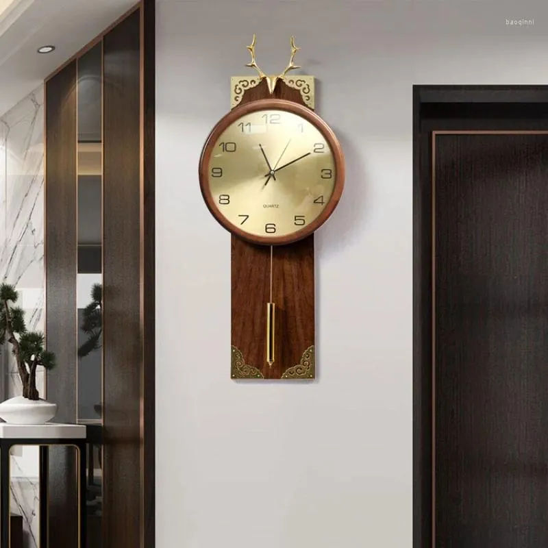 Wandklokken Klok Chinese stijl massief hout Messing Restaurant Horloge Woonkamer Thuis