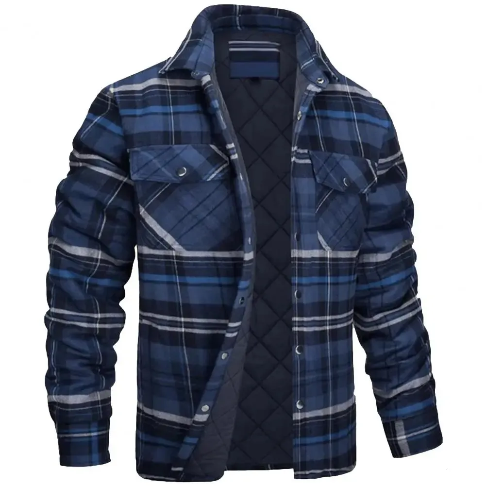 Vestes en coton à plaid d'hiver pour hommes pour hommes à manches longues matelassé matelassée de chemise de flanelle doublée de veste multi-poches de randonnée en randonnée 231109