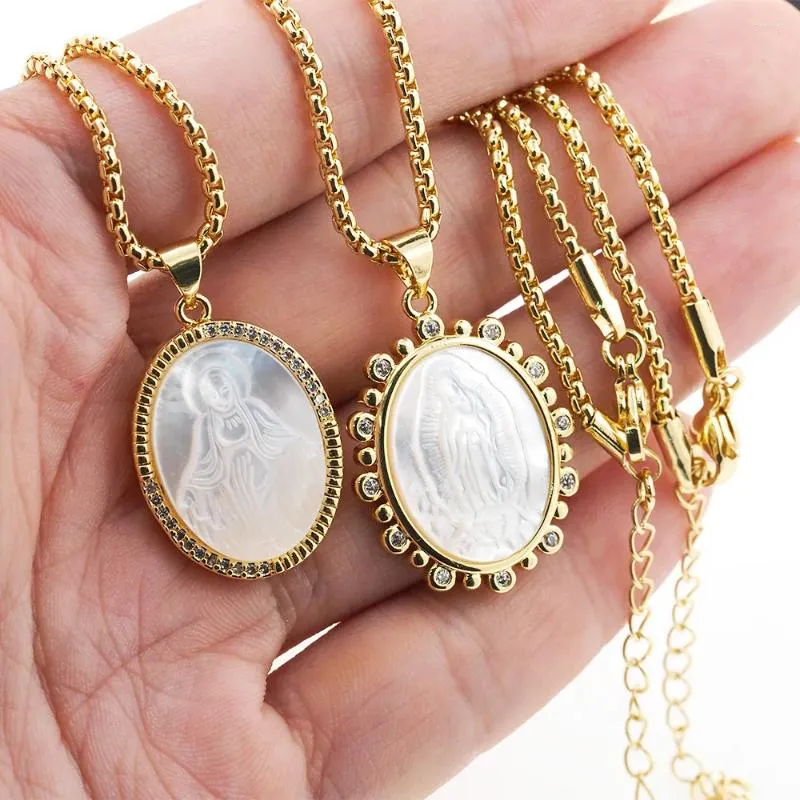 Hänge halsband retro oval kristen Jesus skal halsband guld pläterad zirkon charm religiös smycken gåva för kvinnor