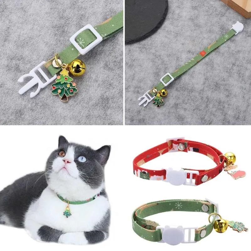 Katthalsar leder valp spänne klocka pendell Xmas träd husdjur levererar julstrumpor hundkrage kattunge halsband stil