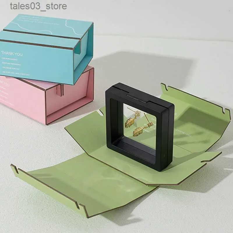 Jewelry Boxes 5pcs Jewelry Packaging Box Case 8*9*4.5cm Green Yellow Rectangle Folded Paper Cardboard Birthday Christmas Gift Boxes Storage Q231109