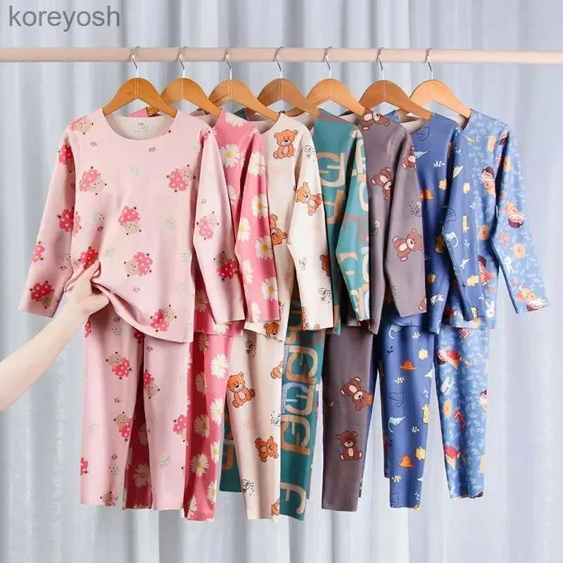 Pijamas crianças outono inverno conjuntos de roupas meninos meninas moda novos pijamas conjuntos roupa interior térmica terno crianças roupas do bebê quente sleepwearl231109