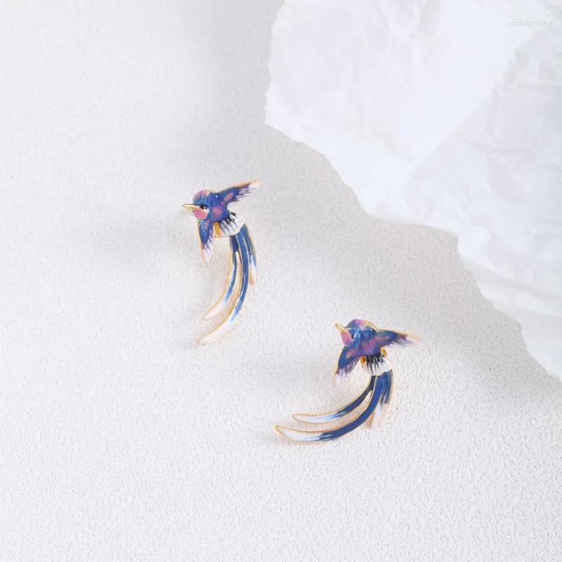 Stud Earrings European And American Jewelry Fashion Hand-painted Enamel Glaze Three-dimensional Realistic Swallow Bird Personality