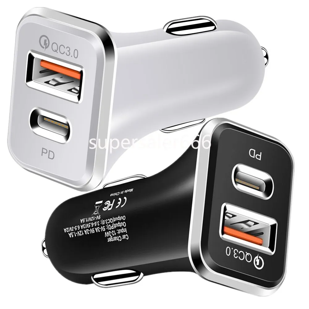 38W PD20W Typ C USB C -billaddare Snabbladdning Dual Ports PD -billaddare för iPhone 11 12 13 14 15 Pro Max Samsung S10 S20 HTC S1