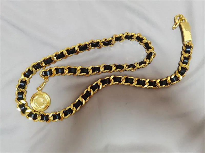 Womens Fashion Belt - Gold Red Leather Chain Waistband  display picture 3
