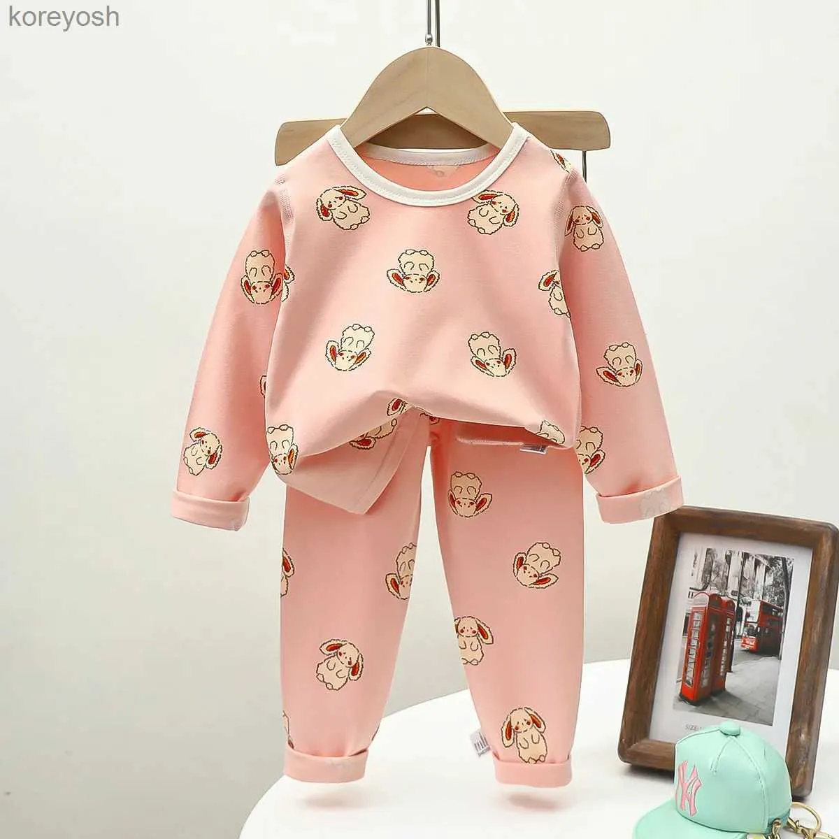 Pyjamas 1-12T Småbarn Kid Baby Boy Girls Clothes Set Print Bomull Pyjamas Set Long Sleeve Top Pant Sweet Sleepwear Soft spädbarnsutrustning Setl231109