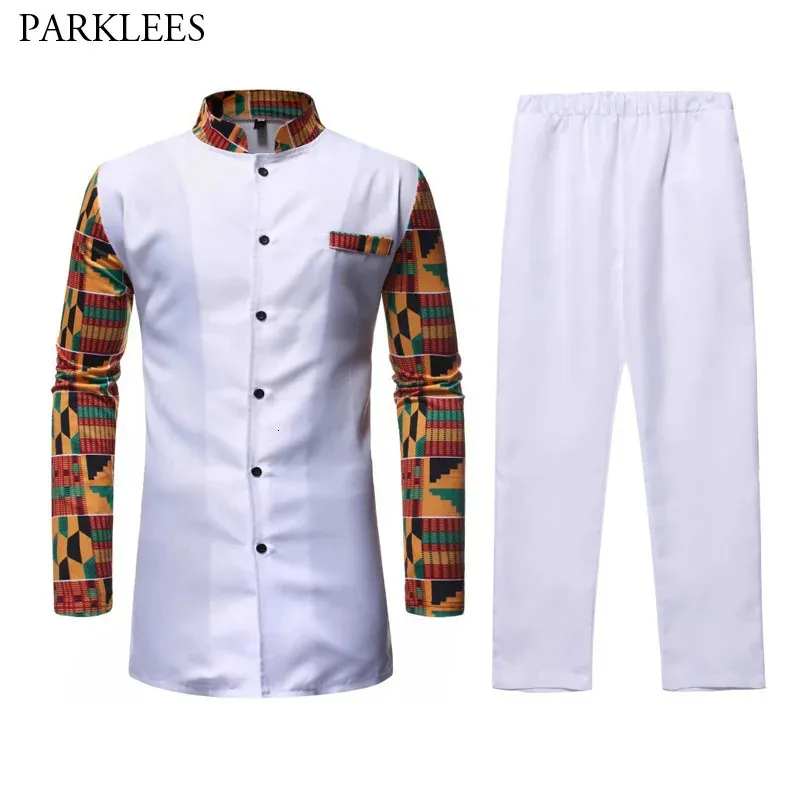 Survêtements pour hommes Africain Dashiki Chemise Top Pantalon Ensemble 2 pièces Tenue Ensemble Hommes Africains Vêtements Marque À Manches Longues Dashiki Chemise avec Pantalon 231108