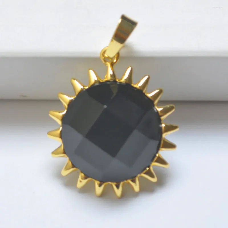 Pendant Necklaces Black Agate Stone Faceted Bead Sunlight Jewelry For Woman Gift Fashion S3097