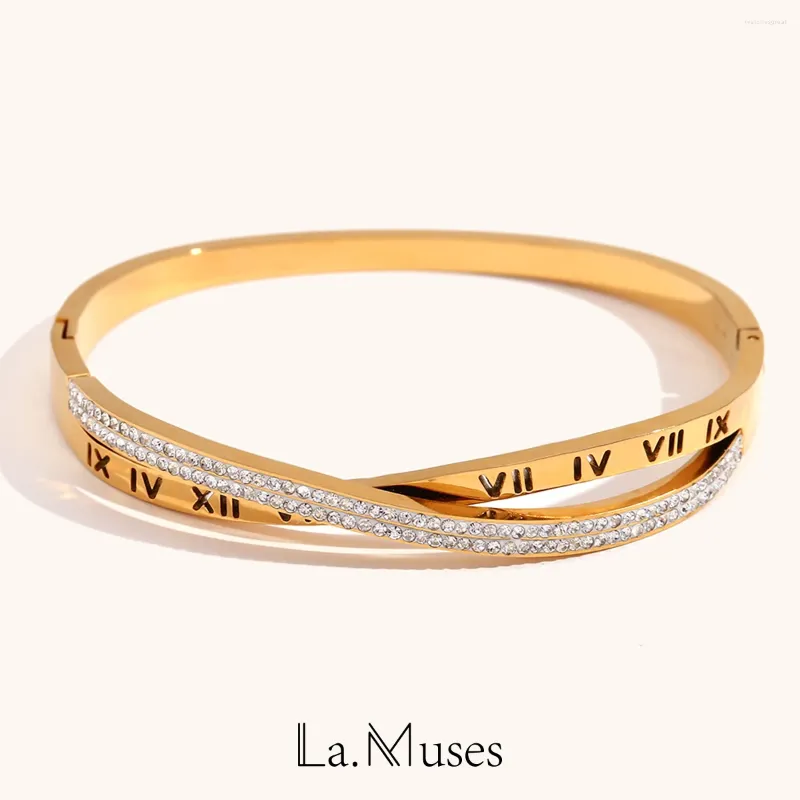 Bangle Classic Roman Figure Cross Rhinestone Clasp Can Be Opened High-End 18K Gold Plated Luxury Stainless Steel Bangles Jewelry