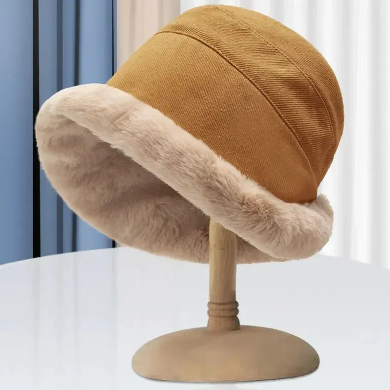 BeanieSkull Caps Soft Plush Bucket Hat Coreano Invierno Pescador Espesado Moda Al aire libre Gorros Cálidos Señoras A prueba de viento Sombreros de Panamá 231109