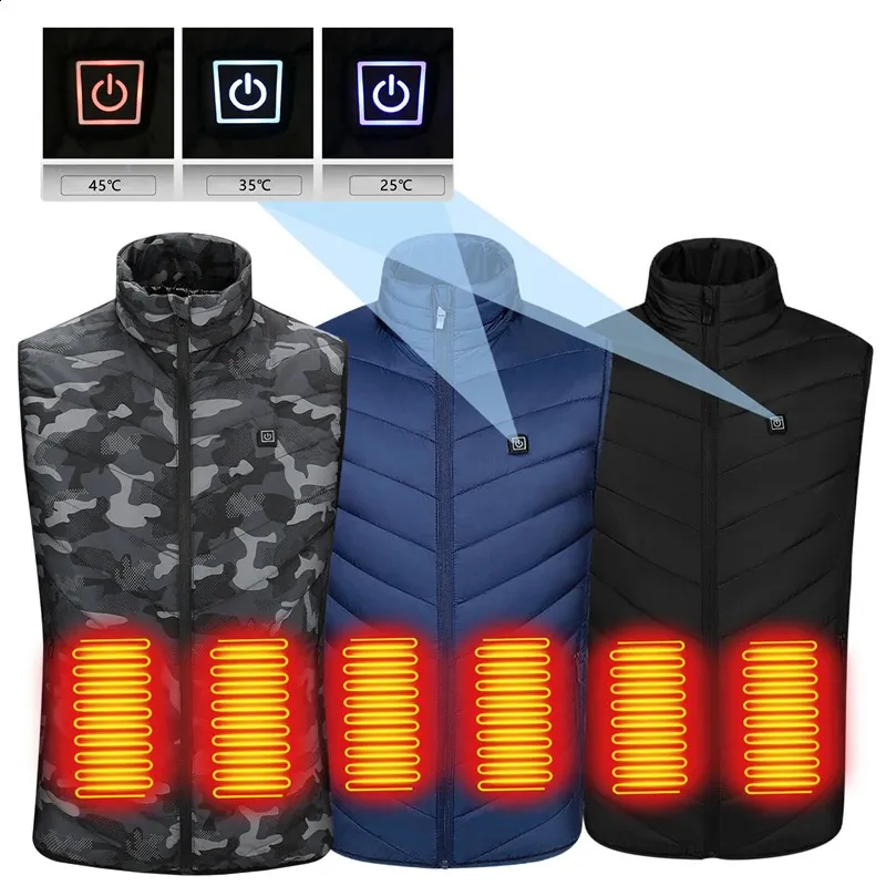 Gilet riscaldato da uomo 249 aree Gilet riscaldato da uomo e da donna Riscaldamento elettrico Giacca di ricarica USB Giacche termiche calde in piumino 231109_voghion.com