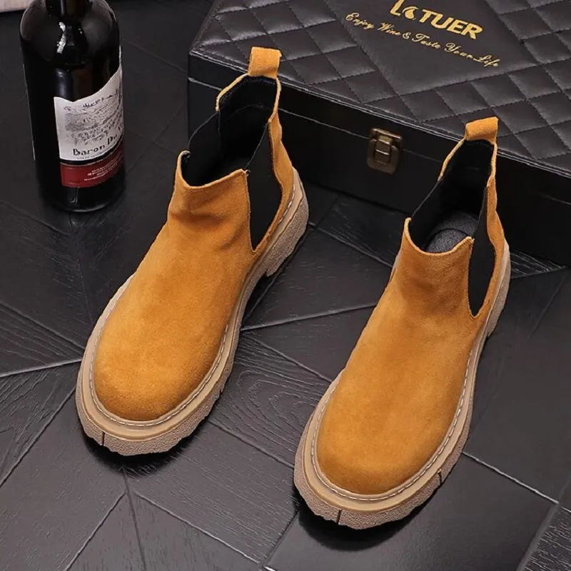 New Men  Boots Fashion Suded Thick Bottom Motorcycle Boots Male Streetwear Botas Hombre 0A50