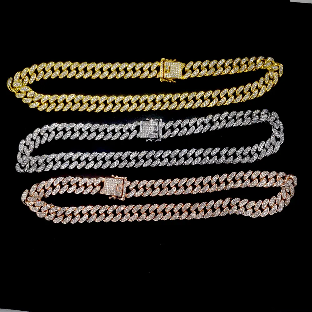 Fashion Luxury Chains Herren Halskette Designer Schmuck Party Gold Silber Pink Blau Halsketten und Armband Set Cuban Link Miami Hip Hop Halskette Iced Out