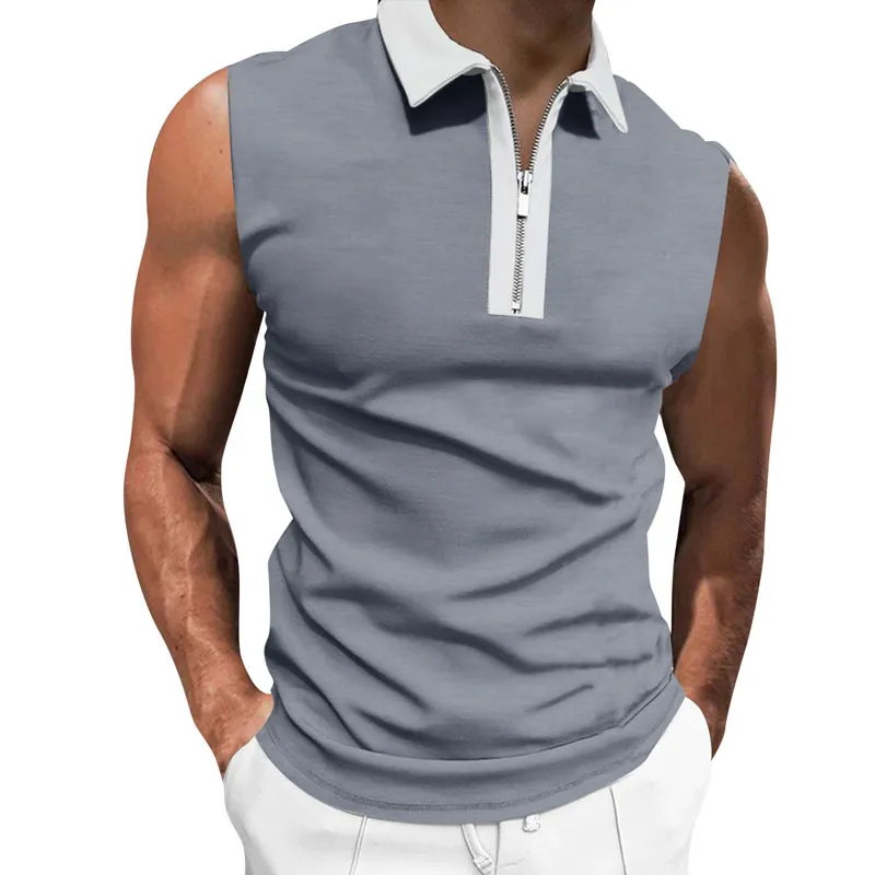 mode hommes polo slim revers polos sans manches t-shirt mélange couleur casual polos chemise été hommes gilet top t-shirt