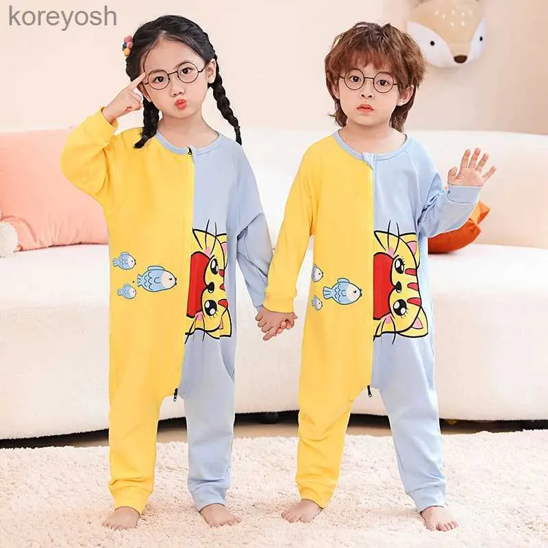 Pyjamas filles garçons automne hiver à manches longues Onesie pyjamas mignon dessin animé 3D animaux Onesies enfants coton combinaison enfants vêtements de nuit TopL231109