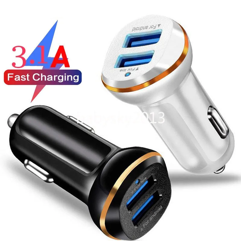 High Speed 3.1A Car charger Dual Usb Ports Auto Power Adapter For Iphone 11 13 12 14 15 Pro max Samsung S22 S23 htc B1