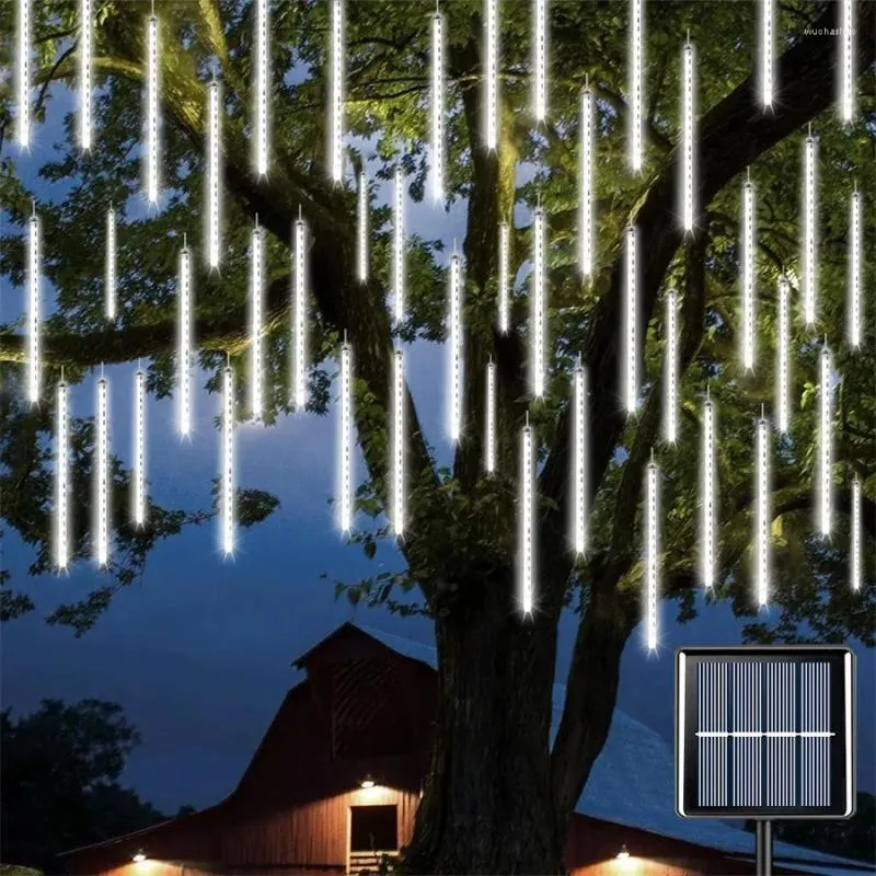 Cordas Solar Meteor Shower Luzes Ao Ar Livre 288 LED Natal Icicle Luz Caindo Chuva Para Festa Árvore Decoração Do Feriado