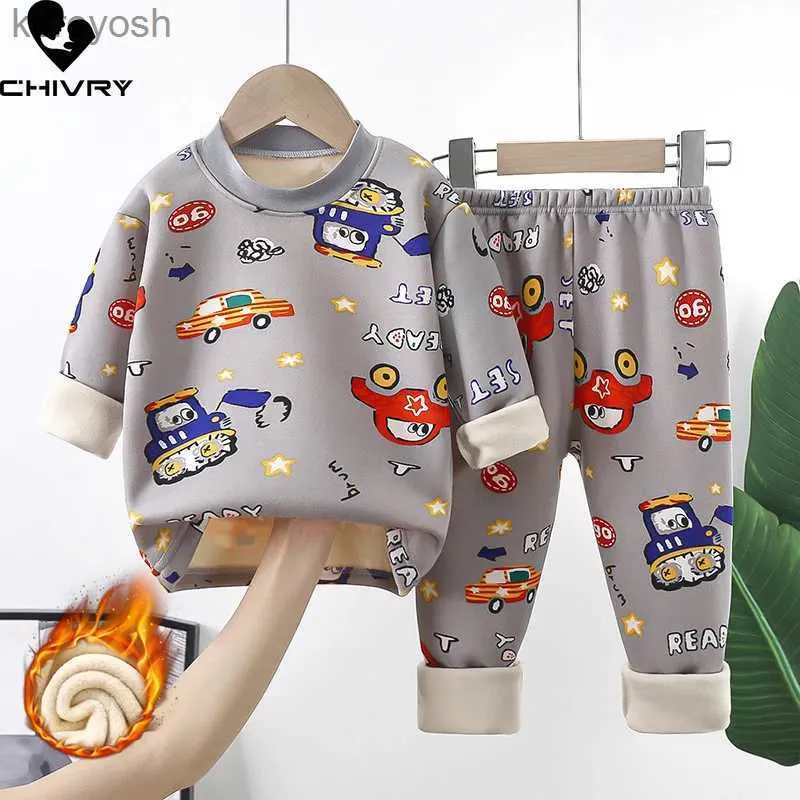 Pyjamas Nouveau 2023 automne hiver enfants épaissir chaud Pyjamas bébé garçons filles dessin animé à manches longues Pyjamas enfant en bas âge vêtements de nuit ensemblesL231109