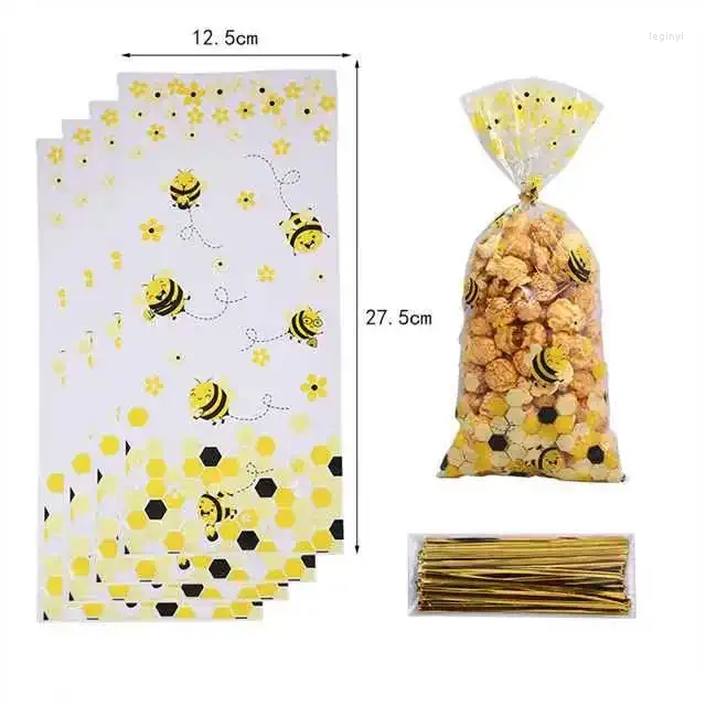 Cadeau cadeau 25/50pcs petite abeille imprimé sac en plastique transparent bonbons couleur impression célébration d'anniversaire fête de cuisson biscuit