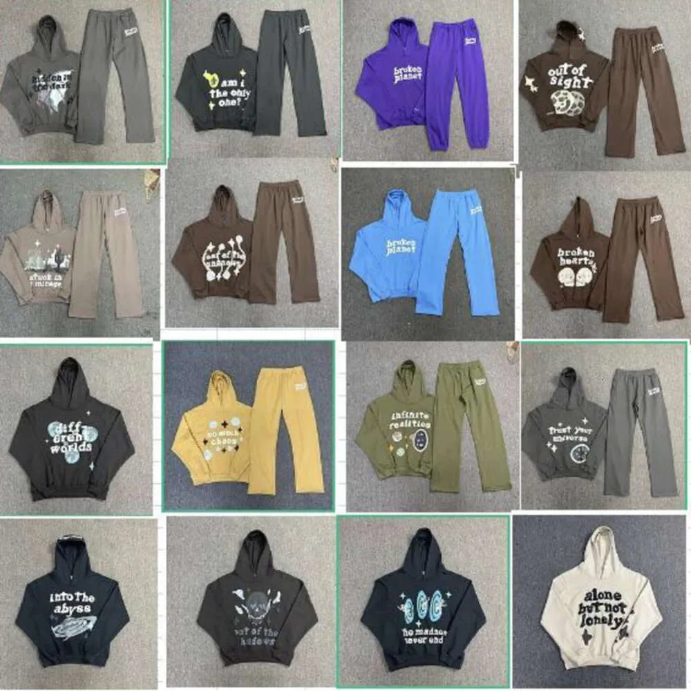 Y2K Designer Bluzy Broken Planet Men TrackSuits Bawełniany sweter luźne spodnie 3d pianka graffiti liter Hip Hop Harajuku graficzne zatykanie się