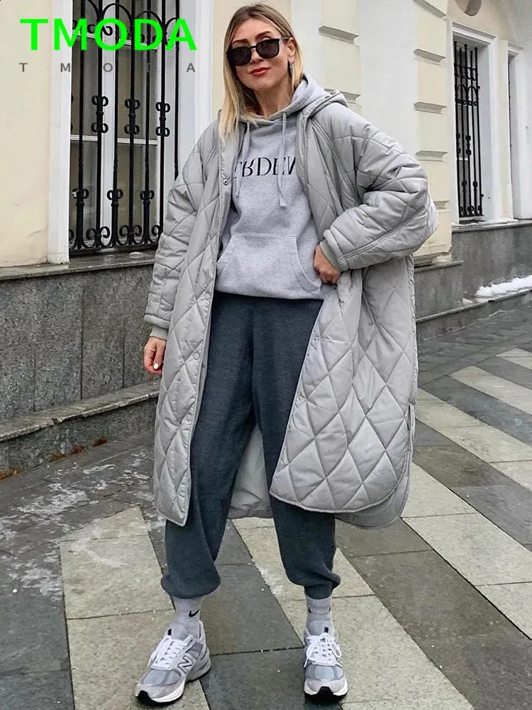 Kvinnor Down Parkas T Moda 2023 Kvinnor Lossa varm midlängd Huven Bomullsjacka quiltat Coat Ladies Pattern Parka Casual Female Chic Thick Outwear 231109