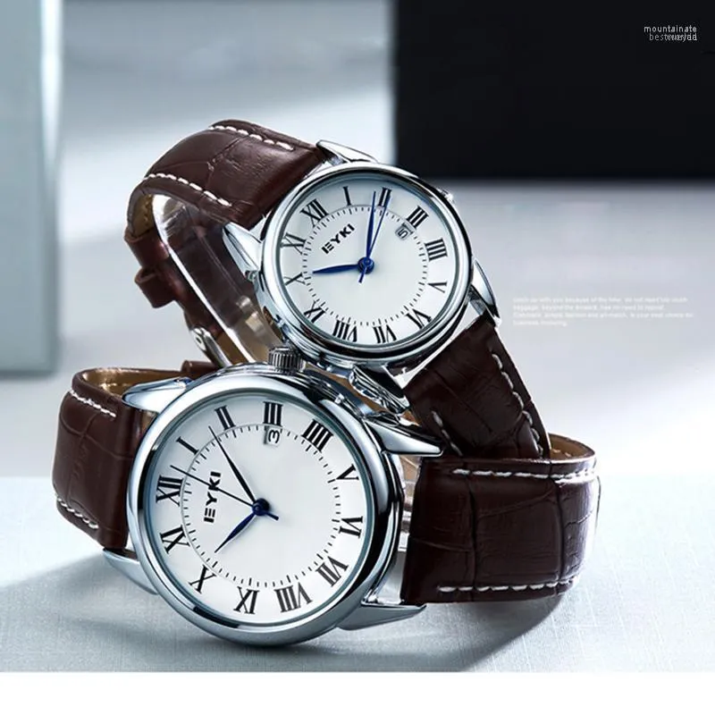 Wristwatches EYKI Brand Couple Watches Women Calendar Big Dial Quartz Watch Men Leather PU Waterproof Wristwatch Clock Relogio Reloj Moun22
