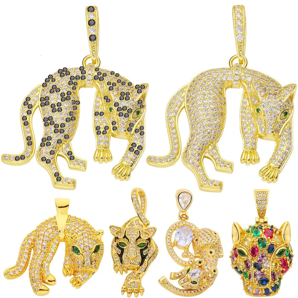 Charms Juya Micro Pave Zircon 18K Real Gold Plated Luxury Animal Panther Lion Leopard Charms For DIY Christmas Pendant Jewelry Making 231108