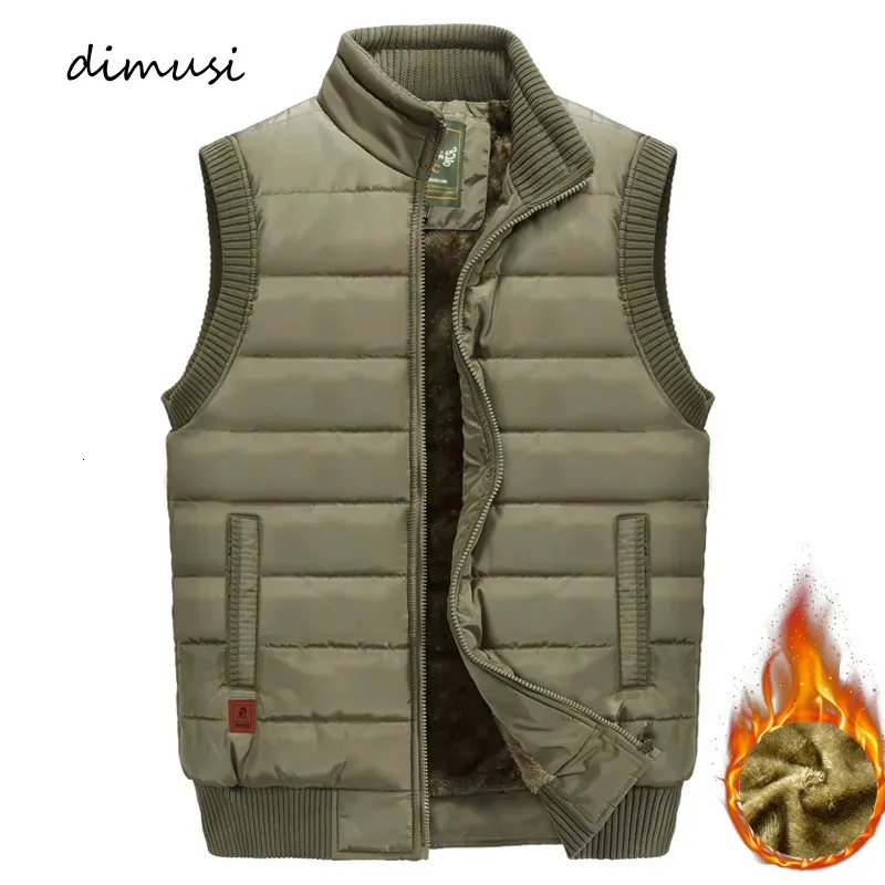 Herenvesten DIMUSI Herenjas Mouwloos vest Winter Heren Fleece Warm vest Jassen Heren Opstaande kraag Leger Dikker Vesten Kleding 6XL 231108