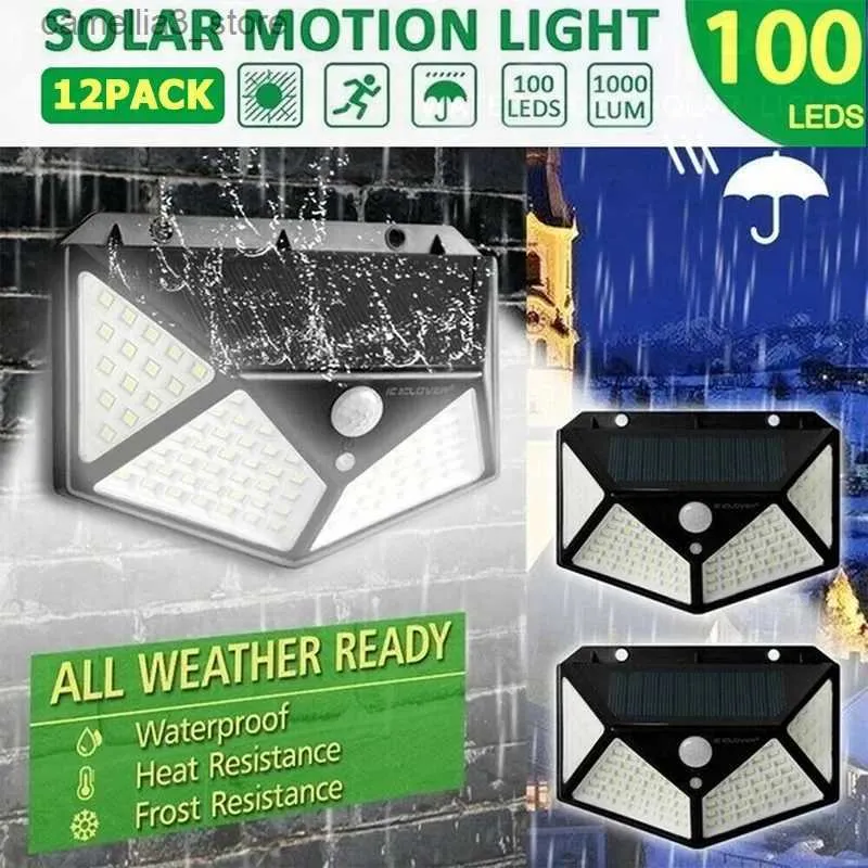 Solar Wall Lights 2/4/6/8/12Pcs 100 LED Solar Wall Light Outdoor Solar Lamp PIR Motion Sensor Solar Powered Sunlight Street Light for Garden Light Q231113