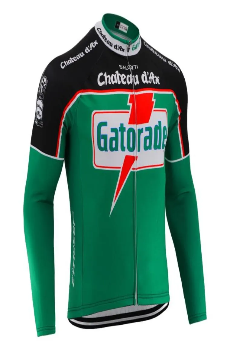 Gatorade verde masculino manga longa retro camisa de ciclismo térmica inverno velo outono sem lã roupas ciclismo mtb bicicleta wear jers511086810