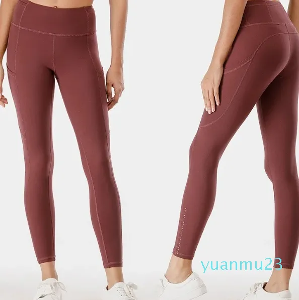 Vêtements de yoga brossés double face, pantalons de yoga nus, pantalons de sport de course serrés taille haute pour femmes, pantalons de fitness respirants à séchage rapide citron