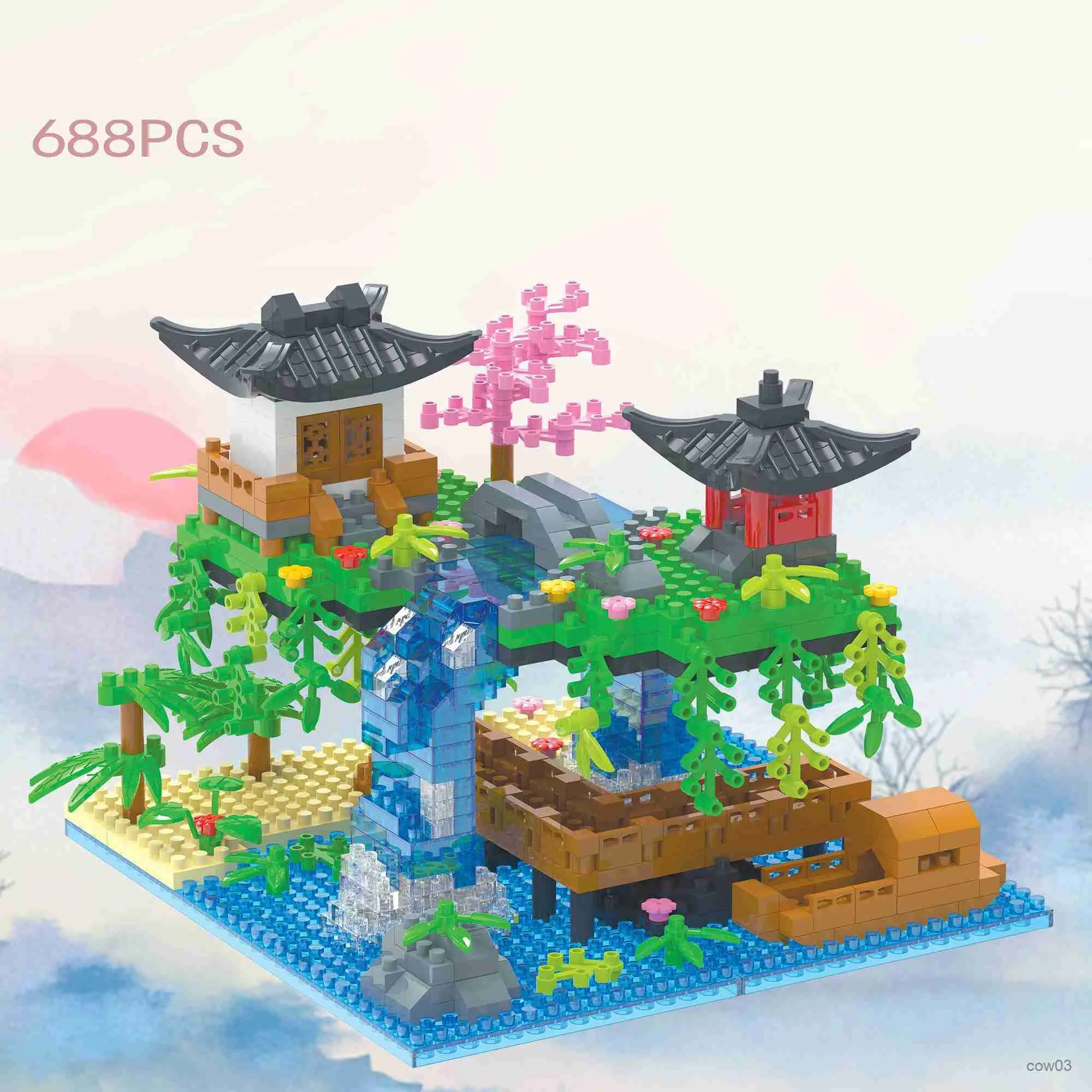 Блоки Peach Blossom Building Block Архитектурная модель в национальном стиле Украшения Детские игрушки R231109