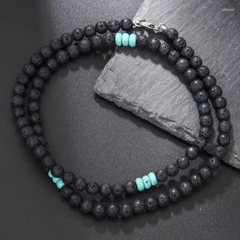 Chaînes Yoga Guérison Naturel Lava Pierres Collier Pour Femmes Hommes Reiki Turquoise Ras Du Cou En Acier Inoxydable Clavicule Chaîne Bracelet Bijoux