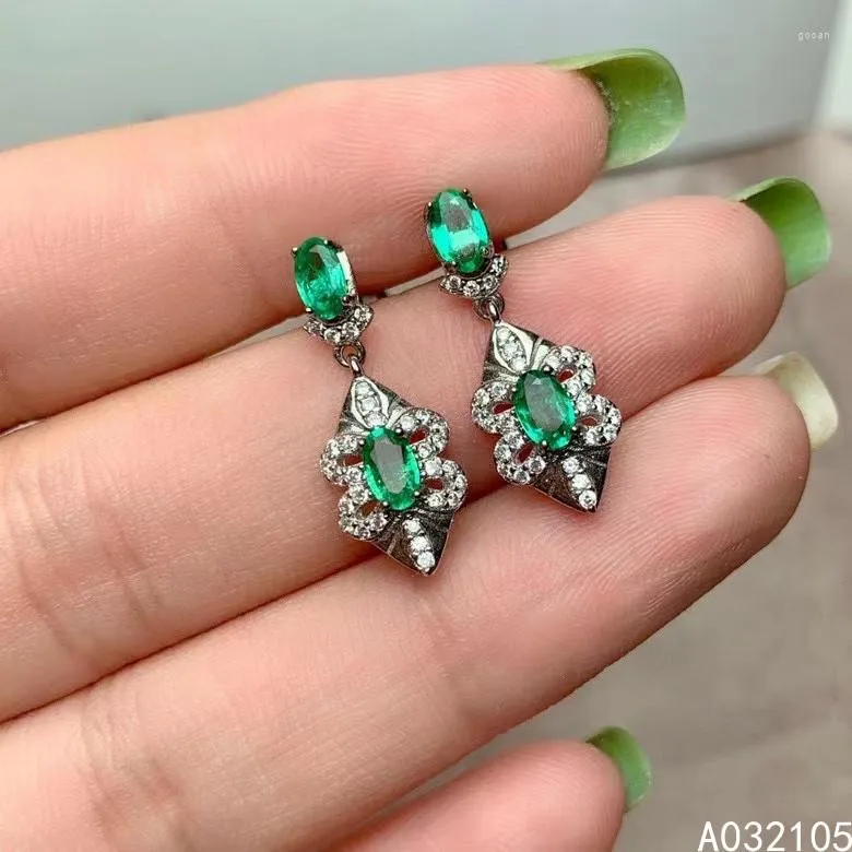 Boucles d'oreilles KJJEAXCMY bijoux fins 925 en argent Sterling incrusté d'émeraude naturelle femmes élégante plante gemme oreille goujons soutien Det