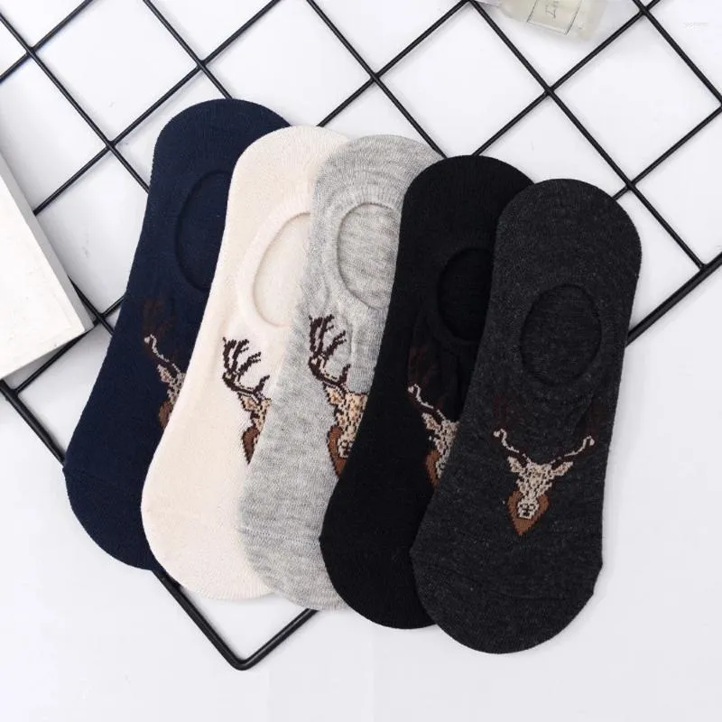 Women Socks 5 Pairs Cotton Low Cut Solid Cartoon Softable Summer Silicone Non-slip Deep Mouth Prevent Heel Loss Slipper