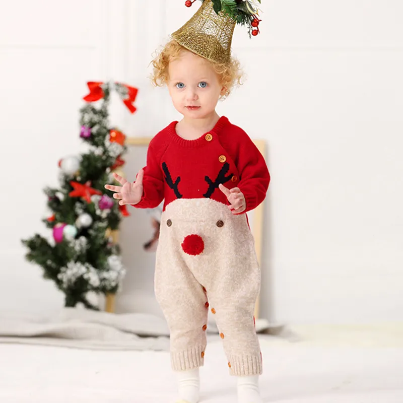 Rompers Christmas Clothes Baby Boys Rompers Reneer Knit Infantil Jumpsuits Toddler Girls Year's Costum Children Warm Ullkläder 230408